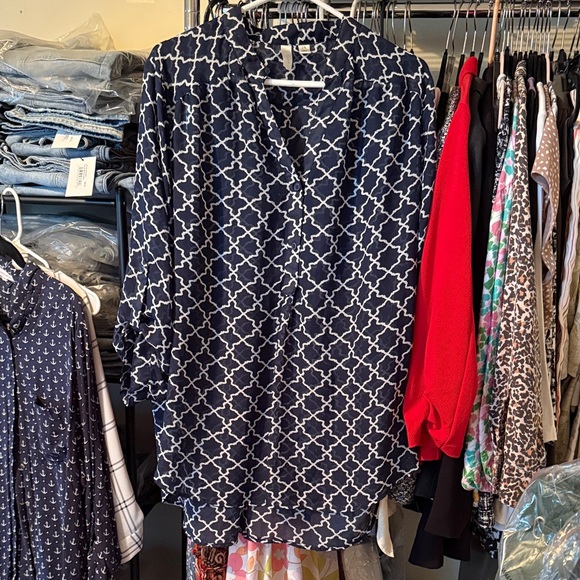 Jasmine Navy and White Patterned Button Down Shirt - Picture 1 of 2